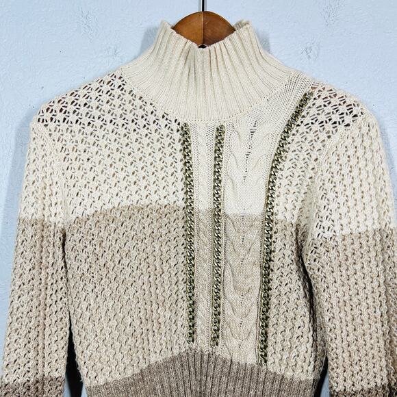 Moda INternational Chain Accent Sweater Dress Sheath Long Sleeve Tan - S - Picture 7 of 12